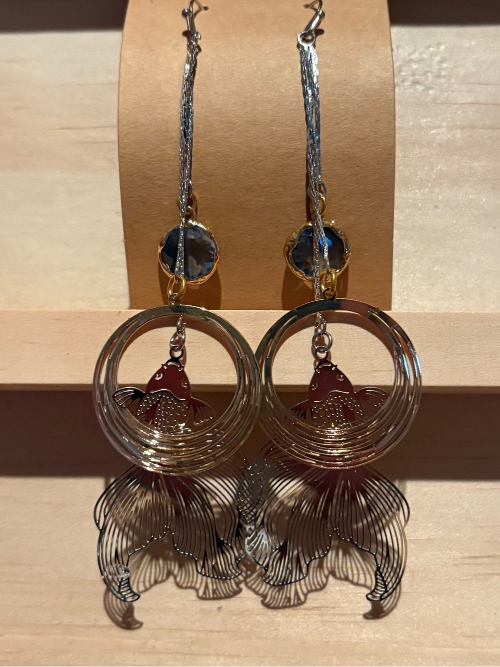 Handmade Gold and Silver Koi Drop Earrings - Women Jewelry